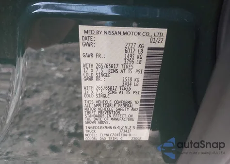 2022 Nissan Frontier Sv 4X4 z USA, uszkodzony, nr VIN 1N6ED1EK9NN642525